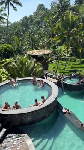 Morning swimmers enjoy pools at Alas Harum Bali resort