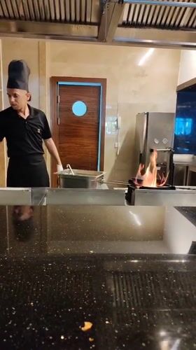 Chef observed working in commercial kitchen in Alanya