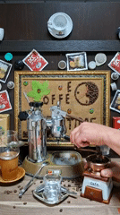 Vintage espresso machine and manual grinder, Chișinău morning
