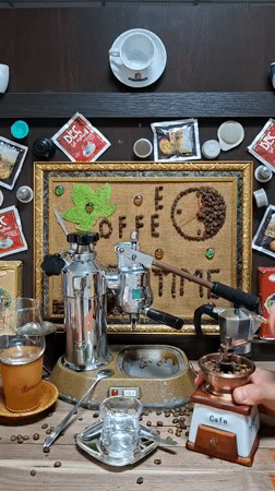 Vintage espresso machine and manual grinder, Chișinău morning