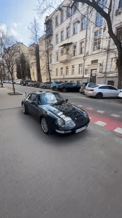 Porsche 911 spotted parked on Kyiv cobblestone street