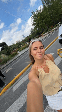 Selfie moment on a Shanghai crosswalk