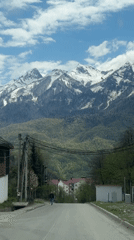 Morning street scene captured in Krasnaya Polyana, Russia