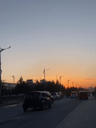 Heavy traffic observed during sunset in Kandahar, Afghanistan