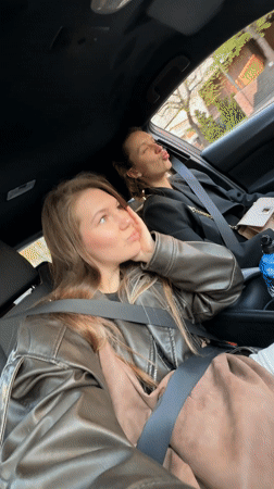 Two women photographed in car in Belgrade