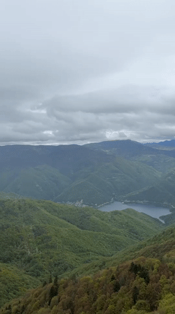 Panoramic mountain views captured from St. Elijah observation deck, Bulgaria
