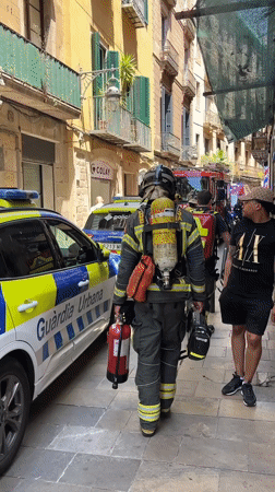 Firefighter and police respond to incident on narrow Barcelona street