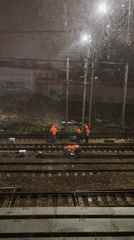 Railway crew conducts nighttime track work in Moscow