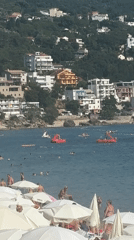 Packed summer afternoon at Sutomore beach, Montenegro
