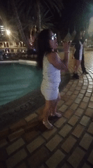 Late-night karaoke party held poolside in Porlamar, Venezuela