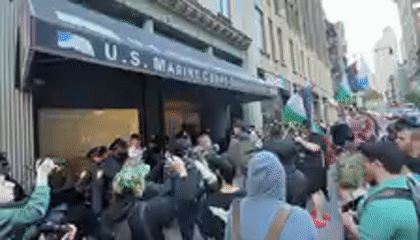 Protest at NYC Marine Corps recruiting center draws crowd