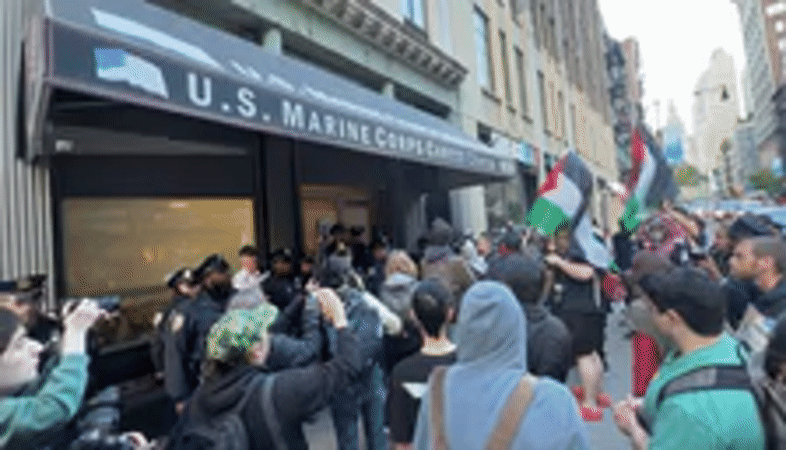 Protest at NYC Marine Corps recruiting center draws crowd