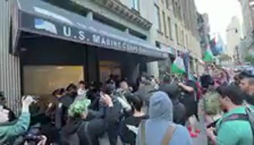 Protest at NYC Marine Corps recruiting center draws crowd