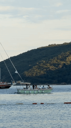 Boats gather in calm waters off Montenegro coast