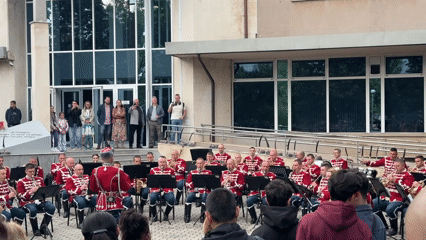 Military band performs at aircraft display in Sofia, Bulgaria