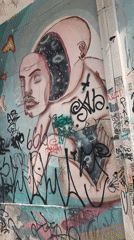 São Paulo street scene: murals, motorcycles, and blooming trees