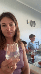 Strawberry dessert, wine, and bucket antics at home in Saint-Claude
