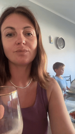 Strawberry dessert, wine, and bucket antics at home in Saint-Claude