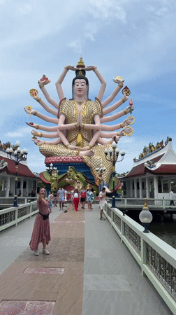 Temple statue and dead fish near Ko Samui shoreline