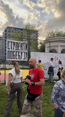 Student activists create protest materials in Kragujevac demonstration
