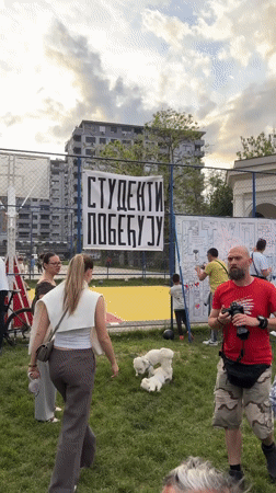Student activists create protest materials in Kragujevac demonstration