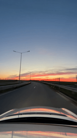 Sunset highway drive captured on video near Burgas, Bulgaria