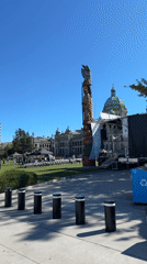 Sunny day at Victoria's Inner Harbour with event setup underway