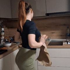 Casual home moments: woman dancing, pets playing indoors
