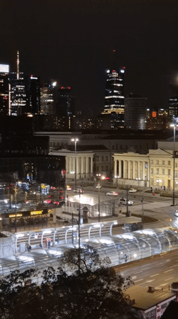 Warsaw evening cityscape captured from multiple elevated viewpoints