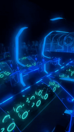 Neon-lit sci-fi ride experience at a Pudong amusement park
