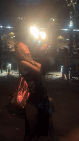 Fire performance on a Da Nang beach draws a nighttime crowd