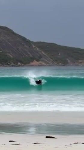 Bodyboarder rides breaking wave at Cape Le Grand, Australia