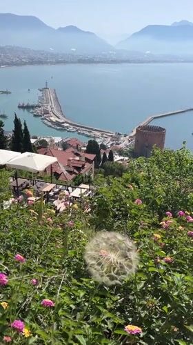Morning panoramic view captured of Alanya coastline from hillside