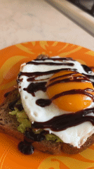 Avocado toast breakfast documented in Rusanovo, Russia