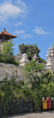 Traditional ceremony observed at Balinese temple complex in Kuta Selatan