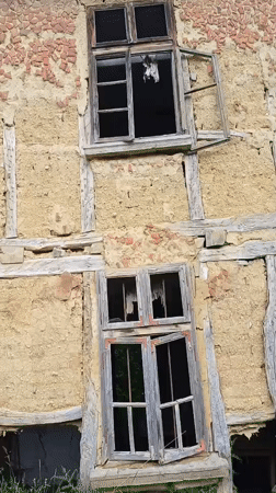 Dilapidated two-story building documented in Gorna Verenitsa, Bulgaria