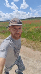 Rural poppy fields and blooming trees documented during countryside walk