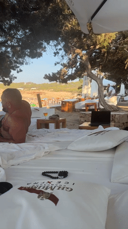 Busy beach club afternoon in Sant Josep de sa Talaia, Ibiza