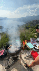 Family barbecue and pool day captured in Sveti Stefan