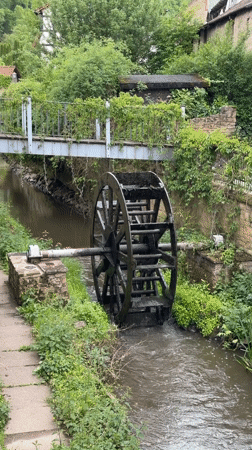 Morning coffee break on historic bridge in Meisenheim