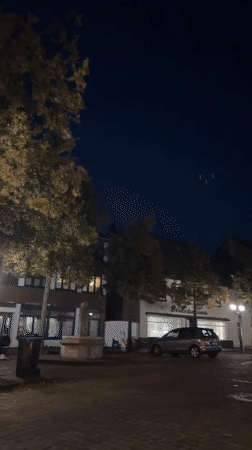 Krefeld city center at night, streets and St. Dionysius Church