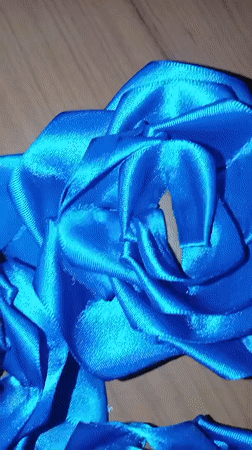 Blue satin roses documented on wooden surface in Venezuela