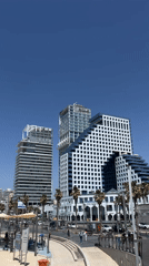 Sunny morning captured at Tel Aviv beachfront and promenade