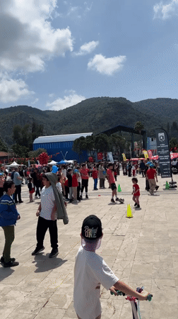 Public gathering with Bugs Bunny balloon in Fethiye square