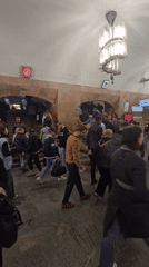 Morning rush hour activity observed at Moscow subway station