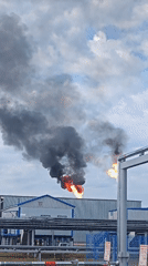 Industrial plant fire reported in Russia with heavy smoke