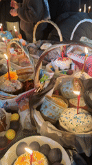 Easter baskets await blessing ceremony in Dmitrov, Russia