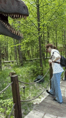 Families visit dinosaur park in Izhevsk, Russia morning hours