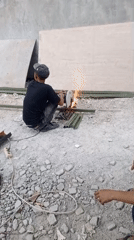 Metal cutting and sand work at a North Jakarta construction site