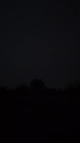 The video shows a dark, silhouetted landscape with a treeline across the bottom of the frame. The sky is dark, with a faint, diffused light possibly from distant lightning or an overcast moon. The overall scene is dark and somewhat ominous.